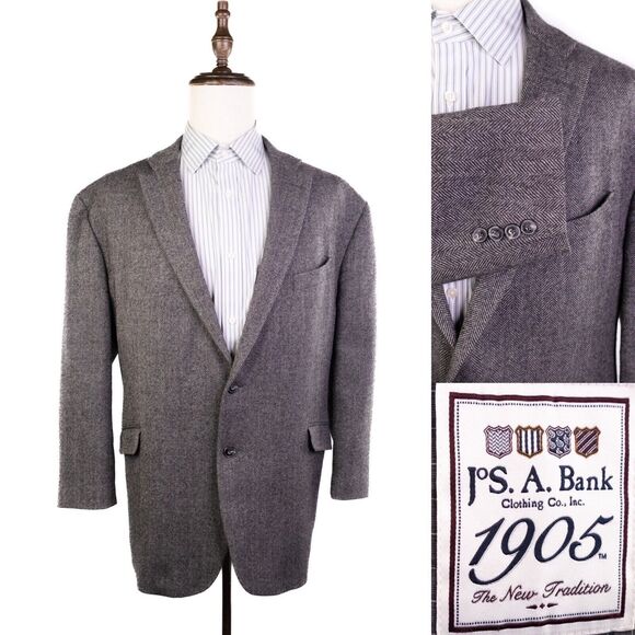 Jos A Bank 1905 Sport Coat Jacket Blazer Mens 48r Brown Herringbone Tweed EUC - Picture 1 of 14